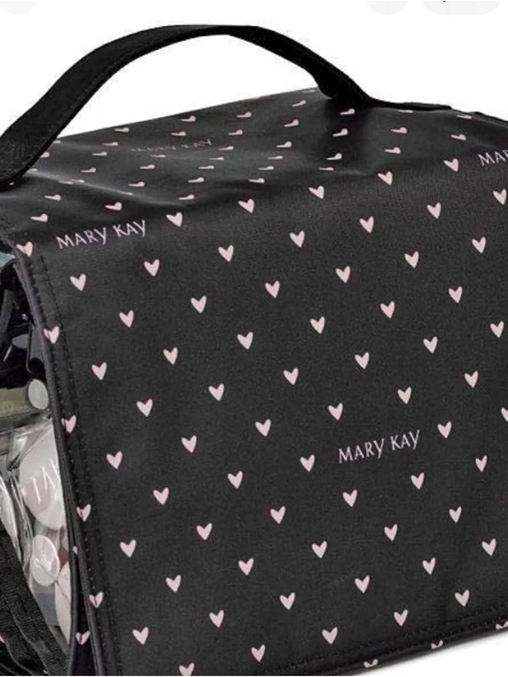 Mary Kay Black & Pink Hanging Cosmetic Organizer with Clear Pockets